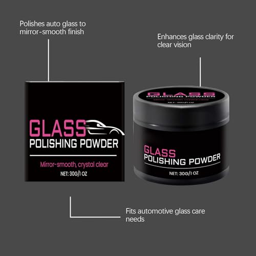 Glass Polishing Powder Window Cleaner | 30g Glass Polishing Compound with Sponge for Automotive Vehicle Cars SUV Van Truck RV Restoration