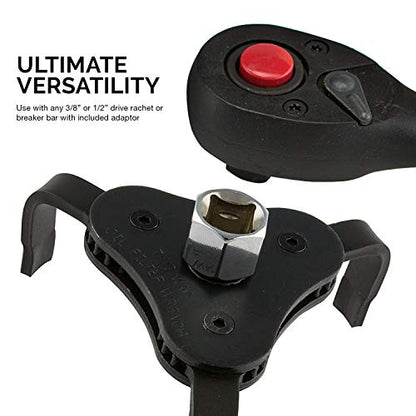 Neiko 03421A Two Way Universal Adjustable Oil Filter Wrench | 3-Jaw Design | 3/8" Square Drive Socket | Includes 1/2" Adaptor | Automotive Tool - style: 3-Jaw Oil Filter Wrench