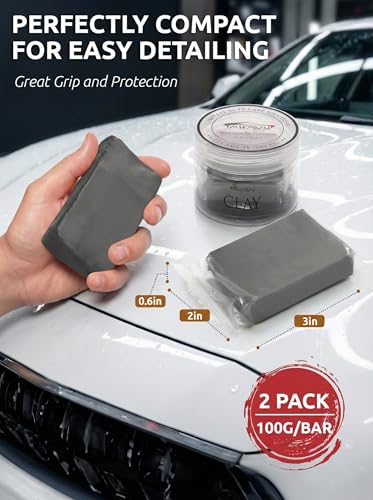 TAKAVU Car Clay Bar, 2 Pack 100g, Medium Grade for Auto Detailing (Grey) | Removes Dirt, Brake Dust, Tree Sap & Overspray, Safe on Paint, Glass & Wheels, Restores Smooth Finish - color: Grey - Clay Bar