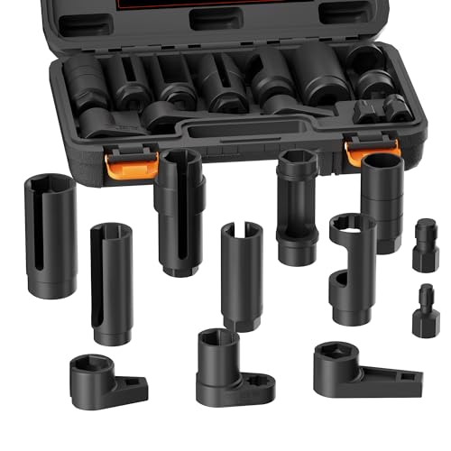 12-Piece Oxygen Sensor Socket Set & Thread Chaser Set, with 22mm 27mm 29mm 7/8" 1-1/16" Sockets 1/2" 3/8" Drive, for Oil Pressure, Vacuum, Thermal Sensors - size: 12-Piece