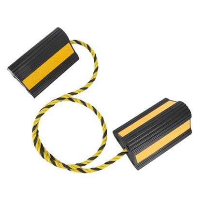 Heavy Duty Rubber Wheel Chocks, 6.21 x 4.71 x 4.31in Black Tire Blocks with Rope & Reflective Strips - Anti Slip Tire Stopper for RVs, Trailers, Trucks & Planes