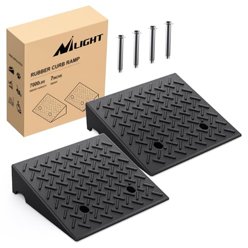 Nilight Rubber Curb Ramps, 7" Rise Height Heavy Duty Rubber Threshold Ramp, Portable Driveway Ramps for Cars Wheelchairs Scooter Lawn Mower, 7000lbs Load Capacity, 2 Pack, Black - size: 7" Rise