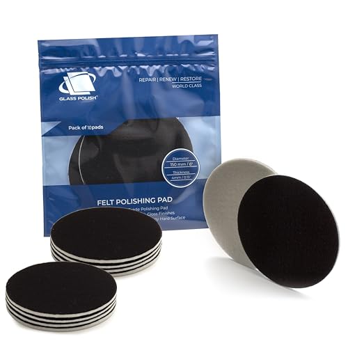 Glass Polish 6 inch (150mm) Pack of 10 Felt Polishing Pads for Polishing Glass, Plastic, Metal and Marble - GP11010 | For Cerium Oxide Glass Polishing, Scratch Removal, Plastic & Headlight Restoration, Metal Polishing & Clear Coat Finishing - style: 6" (1