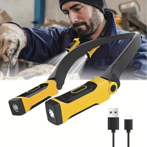 200 Lumens Bright LED Hands-Free Neck Light, Multicoloured Rechargeable Neck Flashlight,Knitting Light, Around The Neck Reading Light,one Size, Yellow
