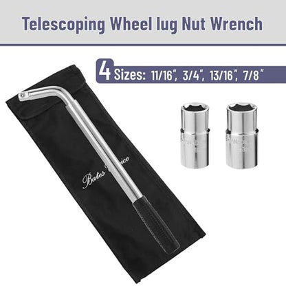 Bates Telescoping Lug Wrench - 1/2 Drive With 17/19mm and 21/23mm Sockets - Tire Iron and Nut Removal Tool