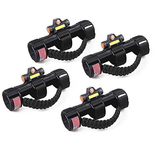 sukemichi Handles Grab Roll Bar Grab Handles with Light for Jeep Wrangler Accessories TJ JK JL YJ Unlimited Rubicon Sahara 2 Door 4 Door Jeep Gladiator JT, Rechargeable Dome Light, Black, 4 Pack - color: Black, size: 4 Piece, style: With LED Light