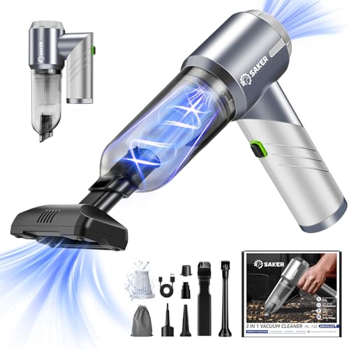 Saker Car Vacuum Cleaner 17000PA Foldable Mini Handheld Vacuums Portable Cordless with Brushless Motor for Gifts, Hair,Cars,Bedrooms,Offices Cleaning HL132 Silver - color: Silver