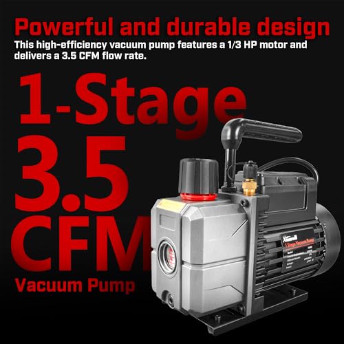 XtremepowerUS HVAC Vacuum Pump Manifold HVAC R134a, R12, R22, R410a, A/C Refrigeration R134, R134 Quick Connector AC Manifold Gauge Air Conditioner Oil Bottle w/Bag (3.5CFM) - size: 3.5CFM