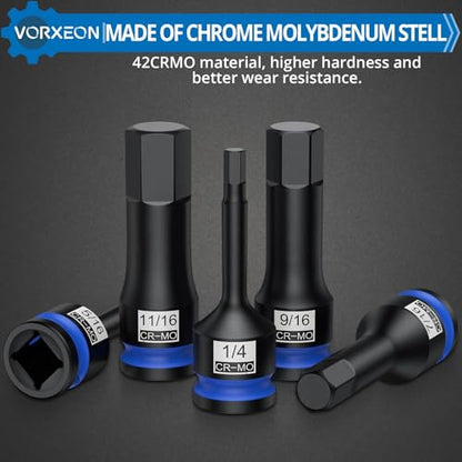 10 PCS 1/2" Drive SAE Impact Allen Hex Bit Socket Set 42CRMO with Storage Case 1/4” 9/32” 5/16” 3/8” 7/16” 1/2” 9/16” 5/8” 11/16” 3/4” - size: Hex SAE