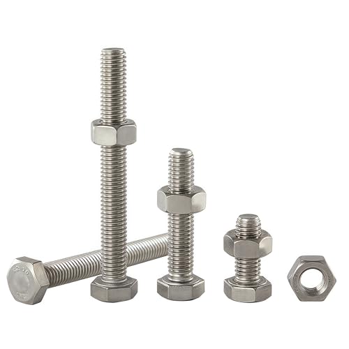 M8-1.25x100mm Hex Bolt and Nut Kit 6set, 304 Stainless Steel (A2-70), Full Thread, Bright Finish, Machine Threaded for Automotive, Machinery, DIY - size: M8x100mm(6 Sets）