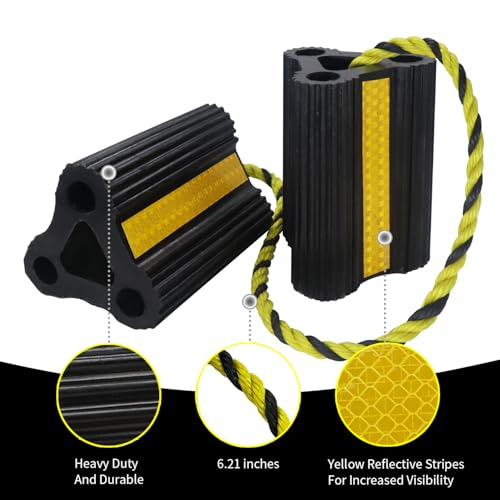 Vacallity Wheel Chocks for RV Trailer Car Truck, Upgrade Rubber Wheel Chocks with Rope Easy to Use,Camper Travel Chock Blocks Wheel Immobilizers & Chocks (6.2" 4pair) - size: 6.2" 4pair