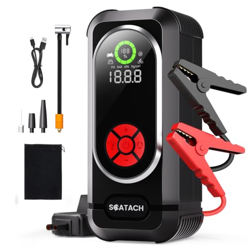 8000A Jump Starter with Air Compressor, 10-in-1 Car Battery Jump Starter Portable (10.0 Gas/10.0L Diesel), 150 PSI 12V Jump Box with Jumper Cables, LED Light, LED Display - color: dark black