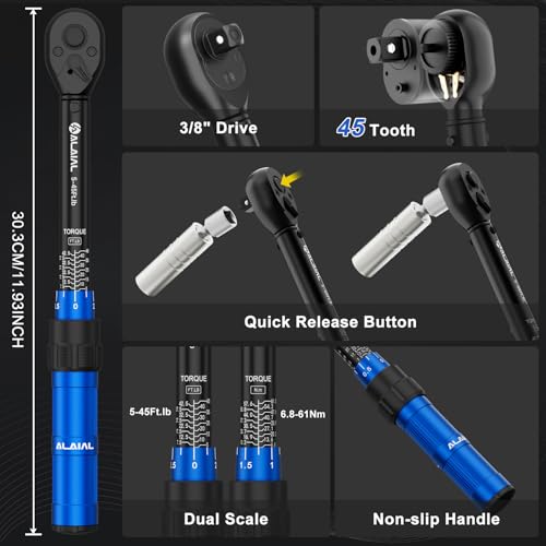 3/8" Drive Magnetic Spark Plug Socket Set, 5-45FT.LB/6.8-61Nm | Click Torque Wrench, 14PCS Swivel Spark Plug Socket, Universal Joint, Extension Bar, CR-V Steel for Easy Spark Plug Removal - size: 14PCS
