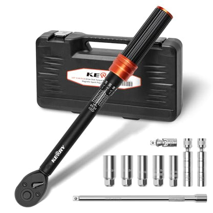 Kerry 3/8" Spark Plug Torque Wrench Set, 14mm 16mm Magnetic Swivel Sockets | 5-45 ft-lb 10-Piece Kit with 5/8", 3/4", 13/16", 14mm, 18mm 6-Point Sockets, Extension and Universal Joint for Easy Removal - size: 5-45FT.LB 10-piece, style: 3/8"