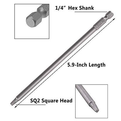 Yakamoz 10pcs 1/4-Inch Shank Long Magnetic Square Head Screwdriver Bit Set SQ2 Square Driver Bits Power Tools 5.9 Inch Length - size: SQ2