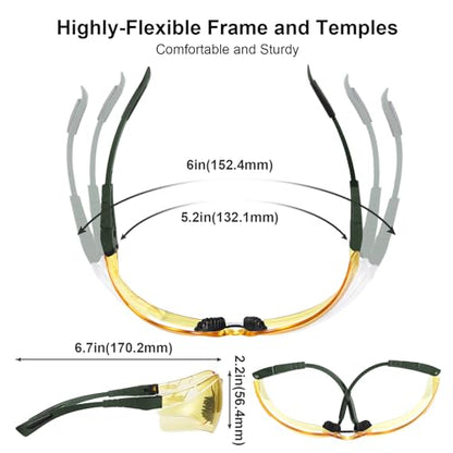 xaegistac Shooting Glasses Anti Fog -Shooting Range Eye Protection | Adjustable Safety Glasses with Z87.1 Certificated Impact Reistance - color: Army Green Frame Yellow Lens