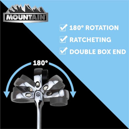MOUNTAIN RM6, 5 Piece Metric Double Box Universal Spline Reversible Ratcheting Wrench Set, Extra Long Chrome Vanadium Steel, 90 Tooth, 4 Degree Swing Arc, Flexible Design for Hard to Reach Fasteners - size: 8mm-18mm