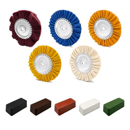 8" Airway Buffing Wheel, 10Pcs Aluminum Wheel Polishing Kit in Diameter 5/8 inch Arbor Hole, Polishing Compound and Aluminum Metal Polishing Wheel Kit for Angle Grinder Mirror Finish