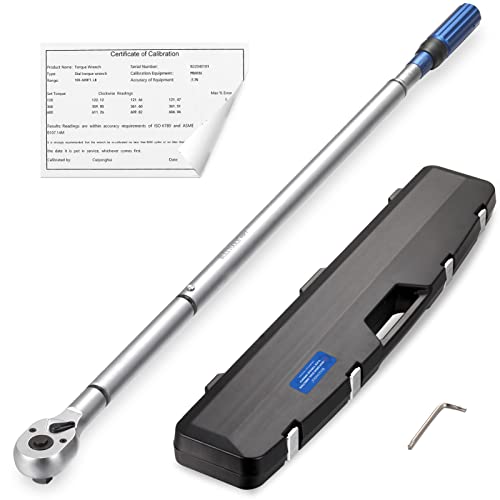 BULLTOOLS 3/4-Inch Drive Click Torque Wrench, 48-tooth High Accuracy Torque Wrench Set with a Hex Key 100-600ft.lb / 135-815Nm 1-Piece