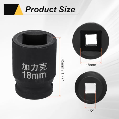 HARFINGTON 3pcs 4 Point Square Socket 1/2" Drive 18mm Metric Square Impact Socket CR-V Blackening Standard Wheel Sleeve Pneumatic Sleeve Tool for Auto Repair Mechanical Maintenance Home Use - size: 18mm