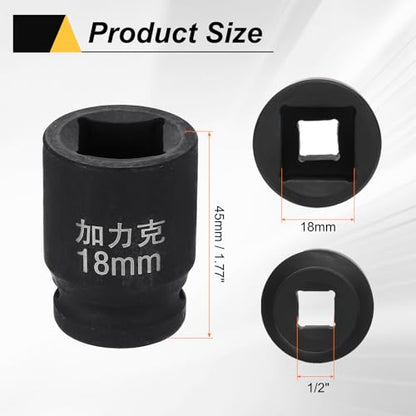 HARFINGTON 3pcs 4 Point Square Socket 1/2" Drive 18mm Metric Square Impact Socket CR-V Blackening Standard Wheel Sleeve Pneumatic Sleeve Tool for Auto Repair Mechanical Maintenance Home Use - size: 18mm