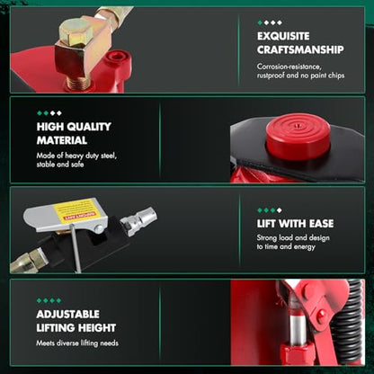 Pneumatic Air Hydraulic Bottle Jack with Manual Hand Pump 30 Ton (66 000 LBS) for Heavy Duty Auto Truck Travel Trailer Repair Lift Red Ideal for Car, Pickup, SUV, Industrial Engineering