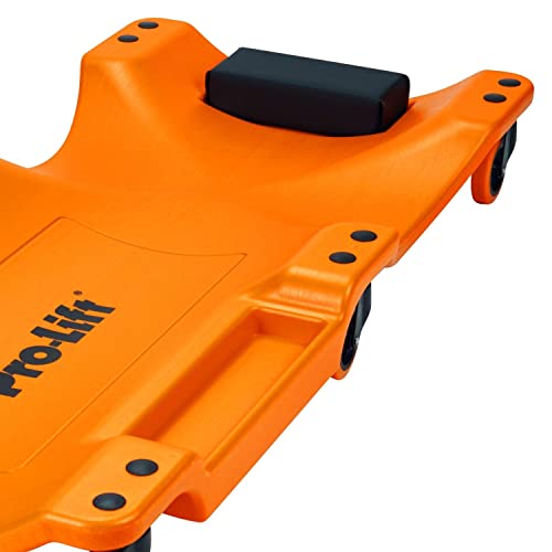 Pro Lift Mechanic Plastic Creeper 40 Inch - Blow Molded Ergonomic HDPE Body with Padded Headrest & Dual Tool Trays - 350 Lbs Capacity Orange - color: Orange