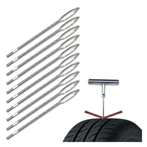 LAINLOY Car Tire Repair Tool, Tire Plug Replacement Split Eye Needles, T Handle Tire Spikes, Flat Metal Tire Repair Needle Kit (10PCS) - size: 10PCS