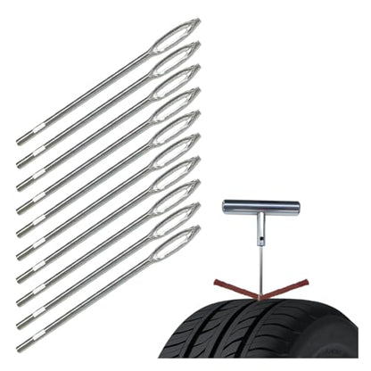 LAINLOY Car Tire Repair Tool, Tire Plug Replacement Split Eye Needles, T Handle Tire Spikes, Flat Metal Tire Repair Needle Kit (10PCS) - size: 10PCS