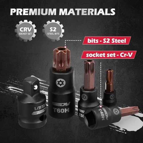 16 - Piece Tamper Proof Torx Star Bit Socket Set – T8-T60, 1/4", 3/8", 1/2" Drive with Magnetic Organizer, Includes Adapters for Garage & Workshop Use - style: 16PCS Torx T8–T60