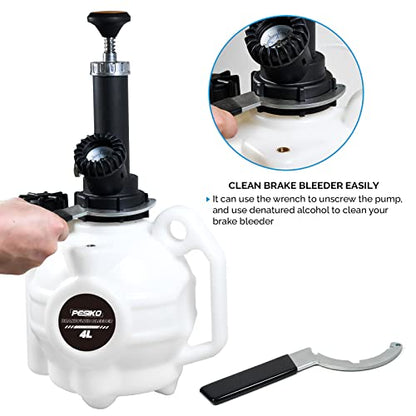 4L Brake Bleeder Kit One Person, Manual Brake Pressure Bleeder | Hand Pump, 0-50Psi Pressure Guage, 1L Brake Bleeder Bottle, For Most European Automotive - size: 4 L Manual Brake Bleeder Kit