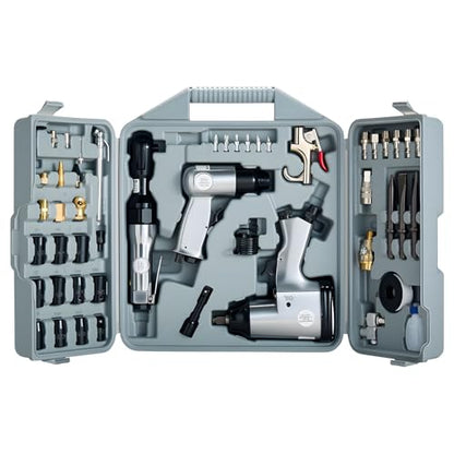 VEVOR 50 Pieces Pro Air Tool and Accessories Kit - 1/2" Air Impact Wrench, 3/8" Ratchet Wrench, 4500BPM Hammer, Blow Gun & Full Accessories for Auto Repairs, Home DIY Projects - with Storage Case - style: 50 Pieces