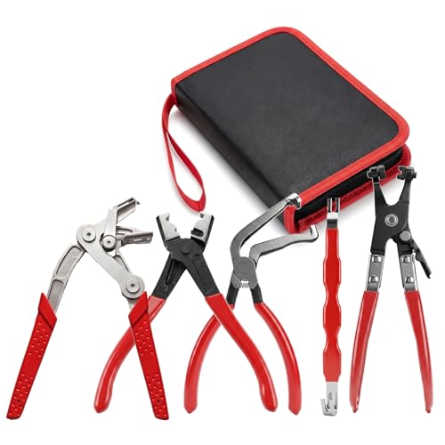 5-Piece Automotive Electrical Disconnect & Trim Removal Tool Kit, Connector & Terminal Removal, Hose Clamp Pliers for Wire Harness, Sensor Plugs & Car Clips
