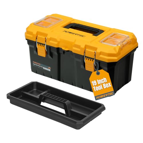 POWERTEC 19-Inch Tool Box with Trays - Lockable, Metal Latch, Organizer, Portable Storage for Tools, Small or Mid-Sized Parts (72362) - color: Portable Lockable Tool Box with Trays, size: 19"
