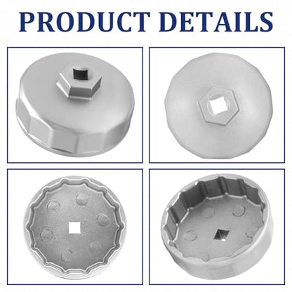Heavy Duty 74mm 14 Flutes Oil Filter Wrench, Oil Filter Tool, 3/8" Square Drive Oil Filter Removel Tools, Oil Housing Cap Socket Remover Compatible with Toyota Porsche Audi Mazda Tribute