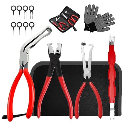 4 Pieces Electrical Disconnect Pliers for Cars,Automotive Electrical Plug with 8 Pcs Terminal Removal Tools,Separator with Straight & 60° Pliers,Valentines Gifts（Comes with gloves and tool kit）