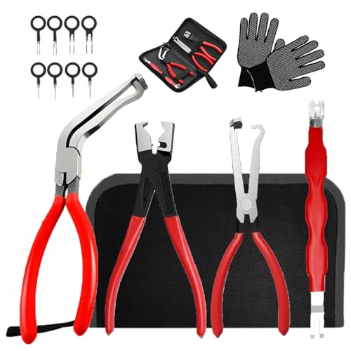 4 Pieces Electrical Disconnect Pliers for Cars,Automotive Electrical Plug with 8 Pcs Terminal Removal Tools,Separator with Straight & 60° Pliers,Valentines Gifts（Comes with gloves and tool kit）