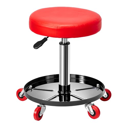 Mechanic Stool, Pneumatic Roller Seat Rolling Pneumatic Creeper | Garage Shop Seat Adjustable Height 15.7"-20.2" Padded Rolling Workshop Stool with Tool Tray for Garage Shop Auto Repair