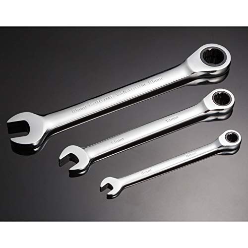 Qnkaa Ratchet Spanner Set Combination Wrench 12 Piece Metric Sizes from 8mm to 19mm with Roll Bag, Perfect for Home, Bike, Car Repairs