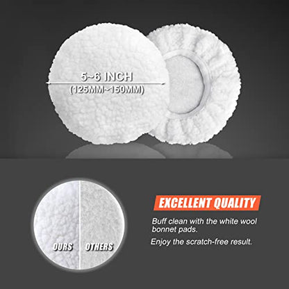 POLIWELL 11 PCS 6 Inch Car Polishing Sponge Pads Kit | 8mm M14 Drill Adapter, Wool Bonnets, Buffing for Household Electric Auto Polisher, Washing Cleaning Waxing Dusting - size: 6 Inch