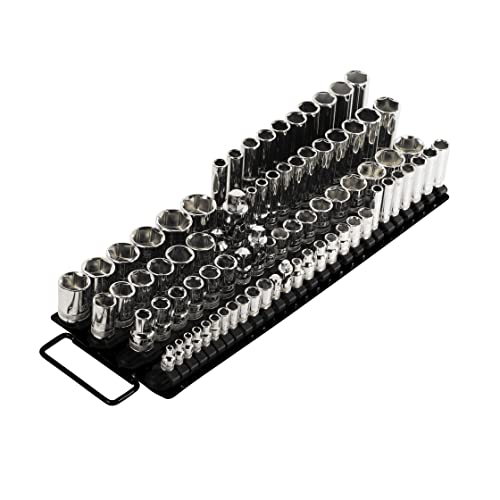 ARES 60038 - Black 80-Piece Socket Organizer - 1/4-Inch, 3/8-Inch, and 1/2-Inch Drive Socket Rails Hold 80 Sockets and Keep Your Tool Box Organized - color: Black, size: 80-Piece Socket Organizer