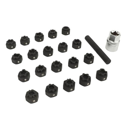 22pcs Wheel Lock Removal Tool Kit, 20 Different Sockets for Locking Lug Nuts, 1/2 Inch 85mm Socket Adapter, Chrome Molybdenum Steel Construction, Universal Automotive Lock Nut Remover Set