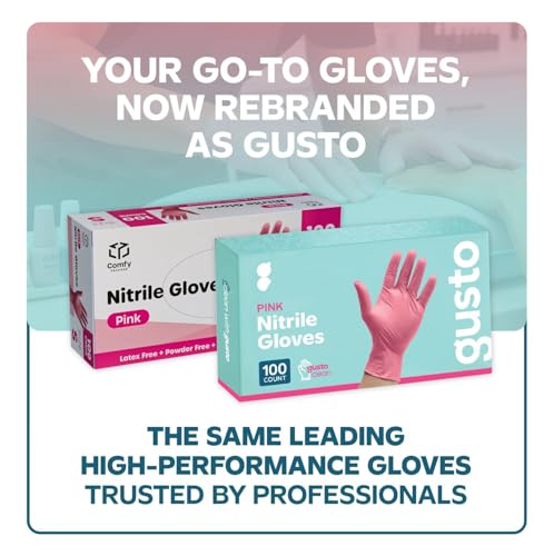 GUSTO Pink Nitrile Disposable Gloves - Latex & Rubber Free, Non-Sterile Powder Free Gloves (Formerly Comfy Package) - size: Small, style: 100 Count