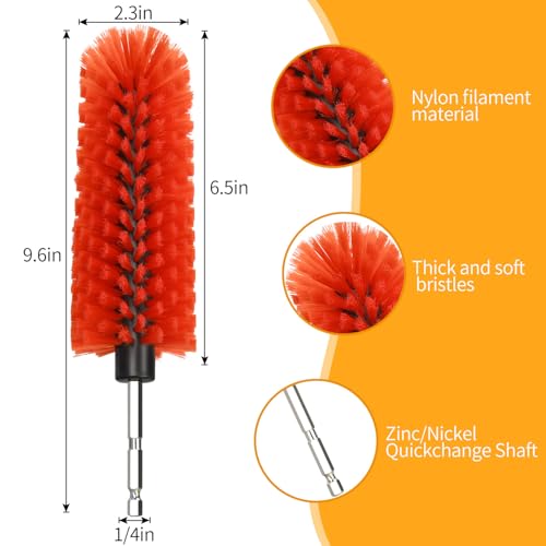 1 Pack Drill Brush for Car Wheel and Bottle(Red) | for Wheels, Rims, Engines, Exhaust, Bottle - color: 1 Pack Red