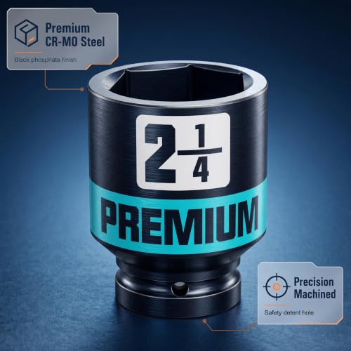3/4” Drive Impact Socket Set, 2-1/16”-2-1/2” Axle Nut Sockets, 8pcs Shallow Jumbo Sockets, SAE, 6 Point, Cr-V, Repair Tools for Installing and Removing Stubborn Spindle Nuts and Bolts - size: 3/4"SAE