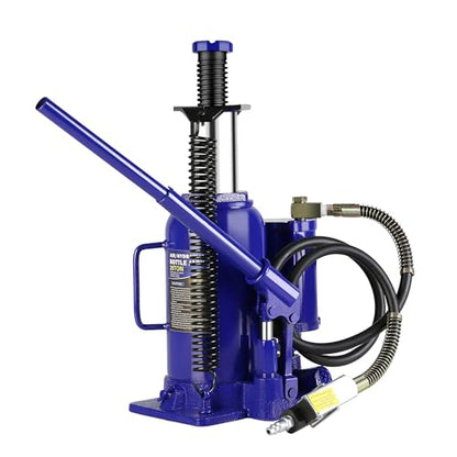 20 Ton Air Hydraulic Bottle Jack, Pneumatic Quick Lift Welded Car Bottle Jack,10.2-20.1 inch Lifting Range Manual Handle and Air Pump,Heavy Duty Auto Truck Travel Trailer Repair Lift,Blue - color: Blue-n, size: 20 Ton