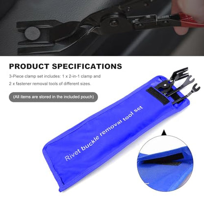 3 PCS Car Clip Removal Tool, Auto Trim Rivet Pry Tools Dashboard Fastener Remover Set with Storage Bag, Upholstery Repair Kit Door Panel Clip Pliers for Sedan Truck SUV (Blue) - color: Blue