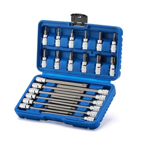 EMENTOL 3/8 Inch Drive Torx Bit Socket Set, Extra Long Star Bit Sockets, 24-Piece, Cr-V and S2 Alloy Steel, T10-T60 - size: 24PCS Extra Long Torx Bit Socket Set (T10-T50)