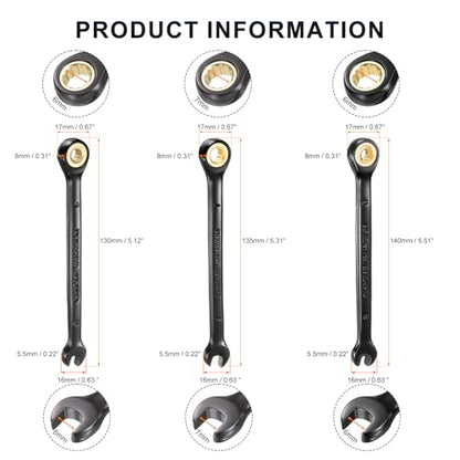 HARFINGTON 3Pcs Ratcheting Wrench Set 6-8mm Metric Open End Wrench 72-Teeth CR-V Steel 12 Point Nickel Plated Combination Ratchet Wrench for Fasteners Nut Bolt - size: 6mm/7mm/8mm