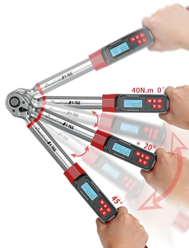 3/8" Drive Digital Angle Torque Wrench 2-44 Ft.lb (3-60 N.m), Angle Measurement 0.1° with LED Display & Buzzer, for DIY Auto Car Motorcycle Repair & Engineering - size: Angle 3/8" 3-60N.m/2-44Ft.lb